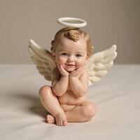 Cherublike depiction featuring an infant version of Cupid with wings photo
