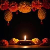 Marigolds and Torans adorn a traditional Diwali backdrop photo