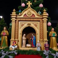 Christmas scene featuring nativity and wise men at Bethlehem portal photo