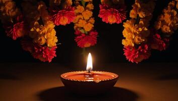 Marigolds and Torans adorn a traditional Diwali backdrop photo