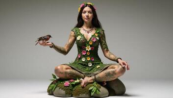 Gaia depicted as a living floweradorned statue symbolizing Mother Nature during Springtime photo