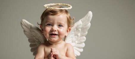 Cherublike depiction featuring an infant version of Cupid with wings photo