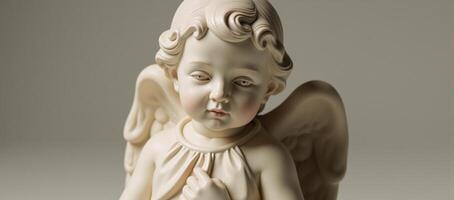A babyangel statue is depicted in a photorealistic style with intricate details photo