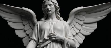 Angel Statue on Dark Backdrop Suitable for Religious or Memorial Designs photo