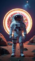 Astronaut before alien space portal on distant planet SciFi photo
