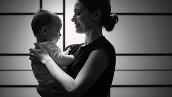 Art Deco portrait Mother lovingly holding her child photo