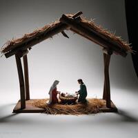 An empty manger featuring a nativitythemed display photo