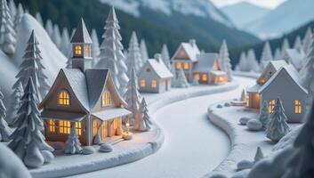Winter Village crafted from paper featuring snowy scenery with peaceful atmosphere photo