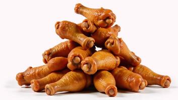 Chicken wings piled high on a white background photo