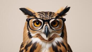Owl with glasses portrait style isolated image photo