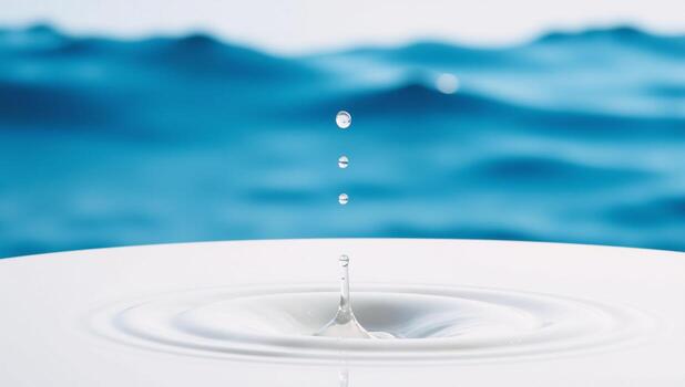 Isolated water droplets against a bluetoned abstract backdrop with hints of a water wave photo