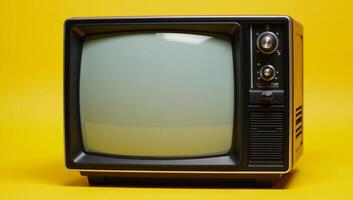Old television on yellow background photo