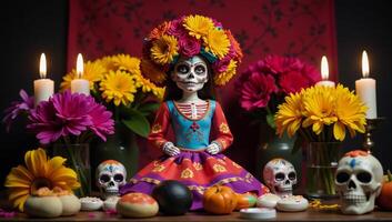A vibrant and intricate depiction of Day of the Dead imagery Da de los Muertos photo
