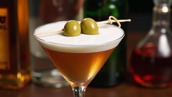 Martini with olives in classic glass perfect for barsparties or menus photo