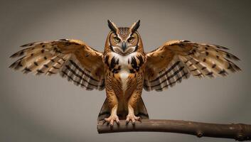 A detailed owl illustration showcases vibrant feather patterns photo