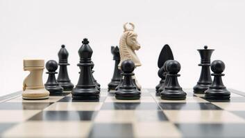 Digital illustration portraying a classic chessboard against a plain white backdrop for a sleek and elegant design photo