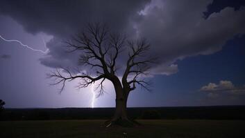 Stunning Night Sky Scene with Gloomy Storm Cloud Background Thunderstorm with Wind Lightning FantasyHorror Immersion photo
