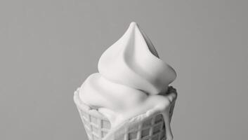 Black White Illustration A White Ice Cream Cone Drizzled with Milk photo