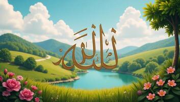 Highresolution Islamic calligraphy artwork on an oil painted background photo