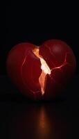 A striking crackedheart image radiating warmth on a dark backdrop the contrast evokes depth and emotion photo