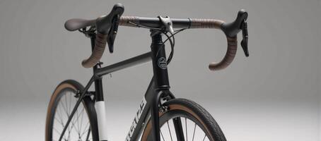 A fullsized bicycle against a backdrop photo