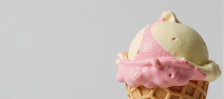 A watercolor depiction of a vibrant gelato in a cone against a simple white backdrop Gelato Watercolor Style photo