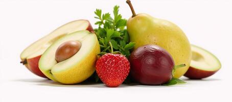 A digital illustration showcases an assortment of fruits and veggies in vibrant detail photo
