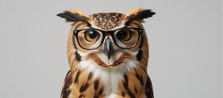 Owl with glasses portrait style isolated image photo