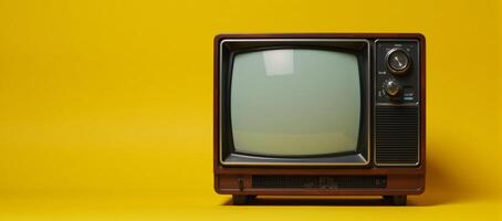 Old television on yellow background photo