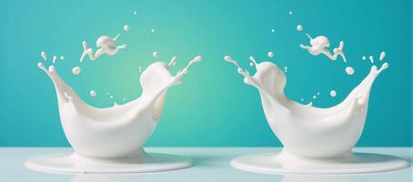 Milk splash reflected on bluegreen background mirrored photo