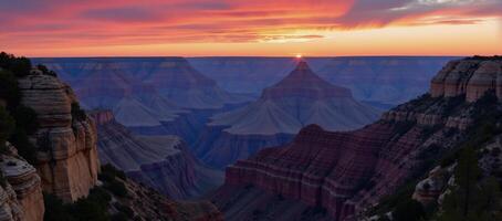 Stunning Sunrise Panorama of Grand Canyon as tourist attraction backdrop photo