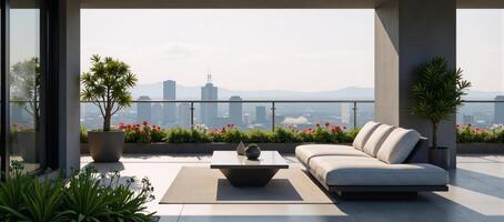 Modern patio overlooking scenic landscape views photo