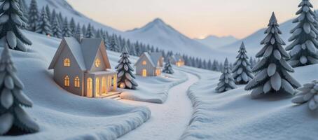 Winter Village crafted from paper featuring snowy scenery with peaceful atmosphere photo