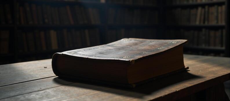 Spooky library filled with dusty books and creaks fostering a hauntingly mysterious ambiance photo