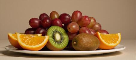 Fruit salad containing kiwi grape orange and kiwi pieces photo