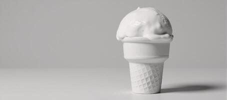 Black White Illustration A White Ice Cream Cone Drizzled with Milk photo