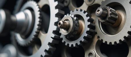Detailed illustration showcasing a busy network of gears functioning harmoniously in action symbolizing business efficiency and reliability photo
