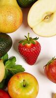 A digital illustration showcases an assortment of fruits and veggies in vibrant detail photo