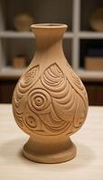 Woodcarved abstract model showcases intricate designs with detailed illustrations photo