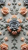 A detailed floralthemed drawing featuring a captivating arrangement of roses in soft shades of gray and peach photo