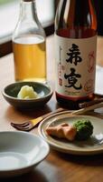 Traditional Japanese sake depicted as an oriental beverage served at table photo
