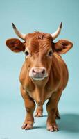 Vibrant portrait depicting a cow adorned with a pair of horns photo