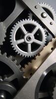 Detailed illustration showcasing a busy network of gears functioning harmoniously in action symbolizing business efficiency and reliability photo