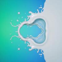 Milk splash reflected on bluegreen background mirrored photo