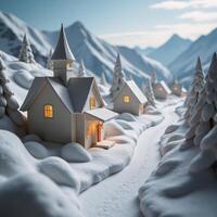 Winter Village crafted from paper featuring snowy scenery with peaceful atmosphere photo
