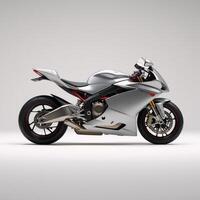Sleek SilverRed Sports Motorbike against White Background Abstract 3D Illustration with Dynamic Side Top View photo