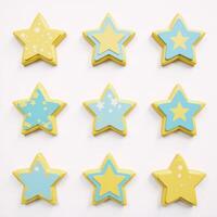 Cute colorful star icons on a clean white backdrop ideal for playful minimalist designs photo