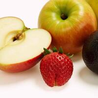 A digital illustration showcases an assortment of fruits and veggies in vibrant detail photo