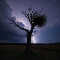 Stunning Night Sky Scene with Gloomy Storm Cloud Background Thunderstorm with Wind Lightning FantasyHorror Immersion photo