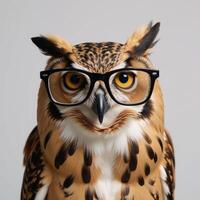 Owl with glasses portrait style isolated image photo